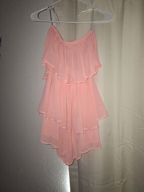 Peach Tiered Ruffle Spaghetti Strap Mini Dress